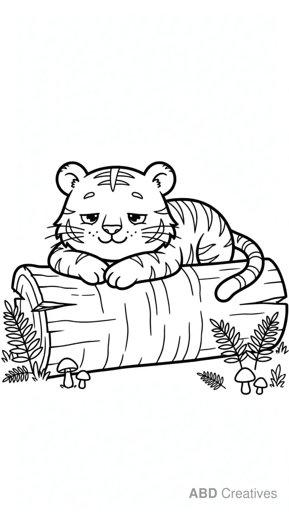 Tiger Resting on a Big Log Coloring Page
