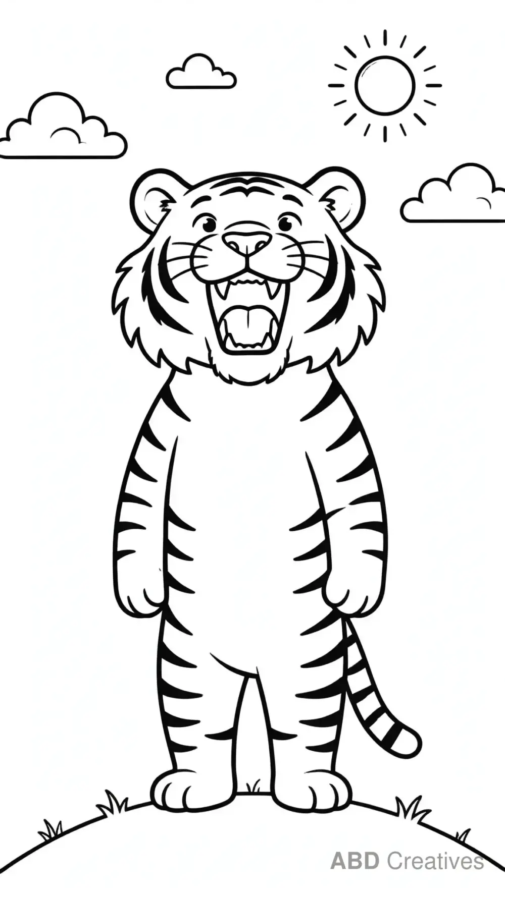 Tiger Roaring on a Hilltop Coloring Page