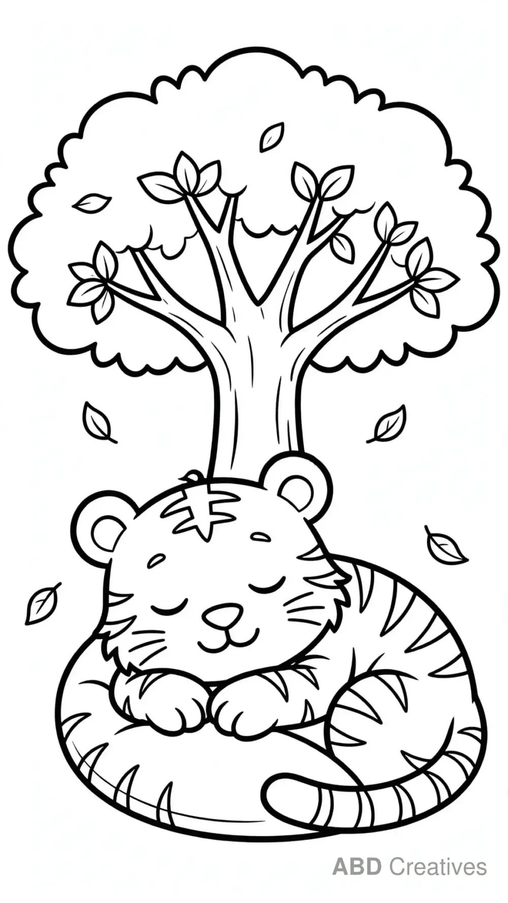 Tiger Sleeping under a Tree Coloring Page