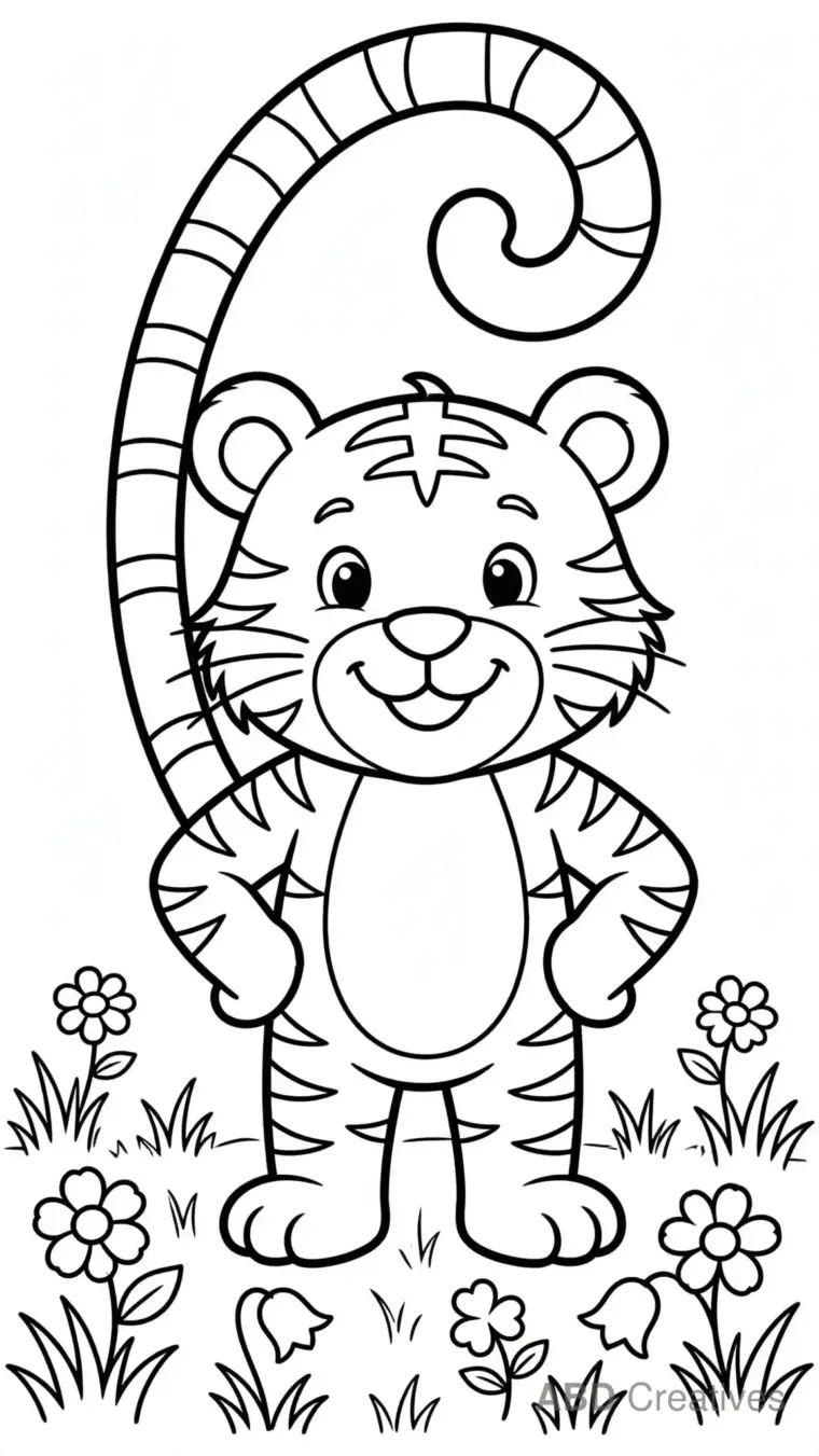 Tiger Standing in a Meadow Coloring Page