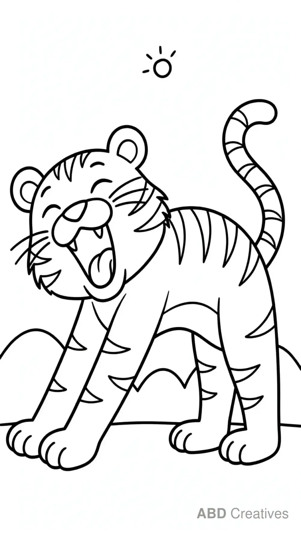 Tiger Stretching at Sunrise Coloring Page