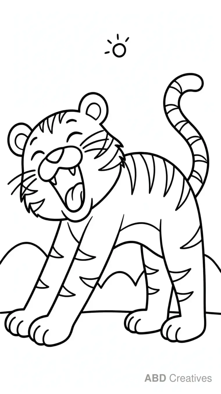 Tiger Stretching at Sunrise Coloring Page