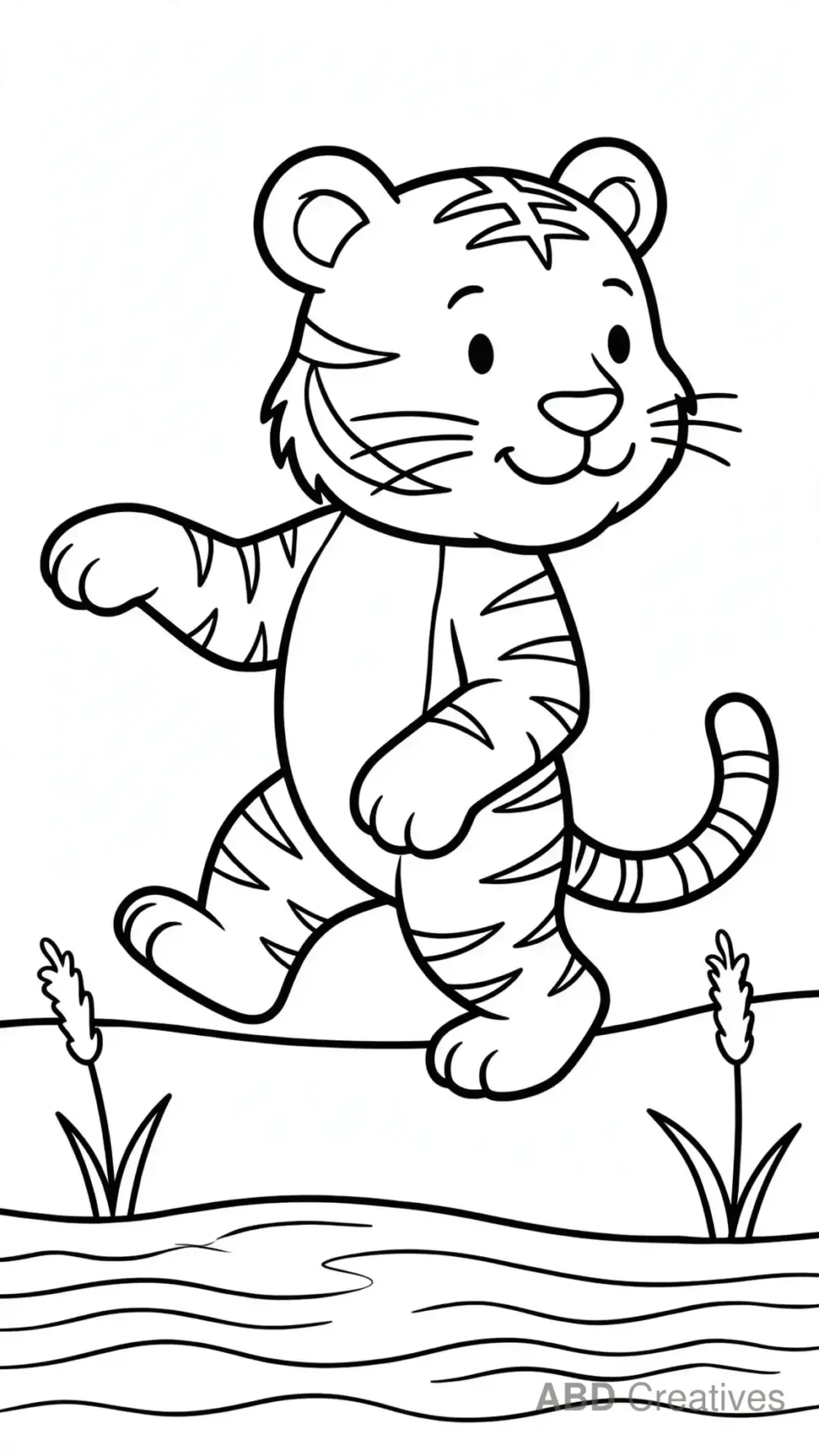 Tiger Walking along a River Coloring Page