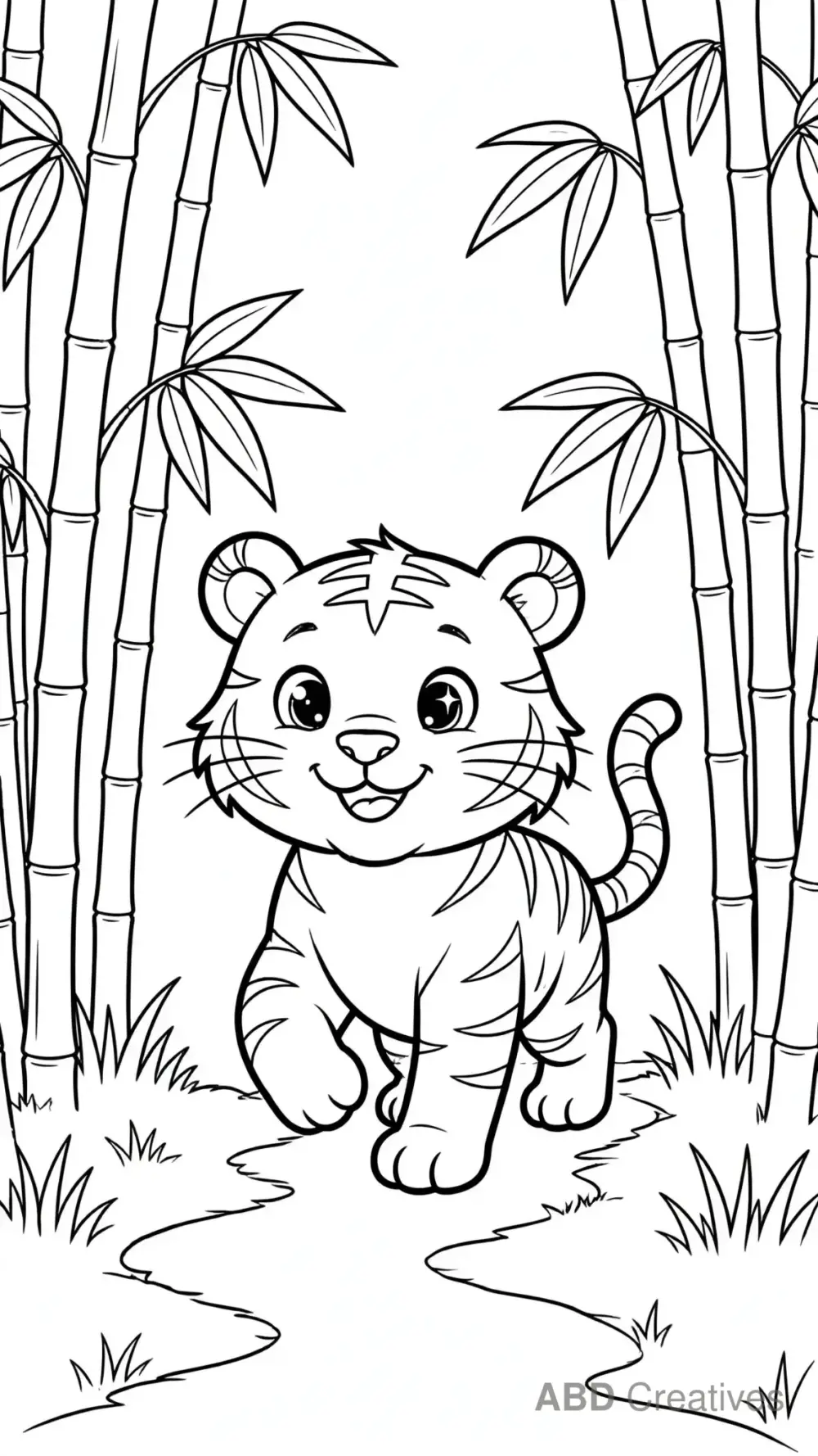 Tiger in a Bamboo Forest Coloring Page