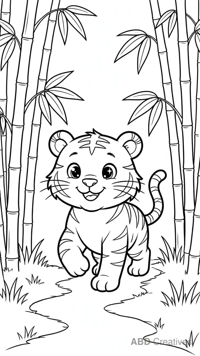 Tiger in a Bamboo Forest Coloring Page