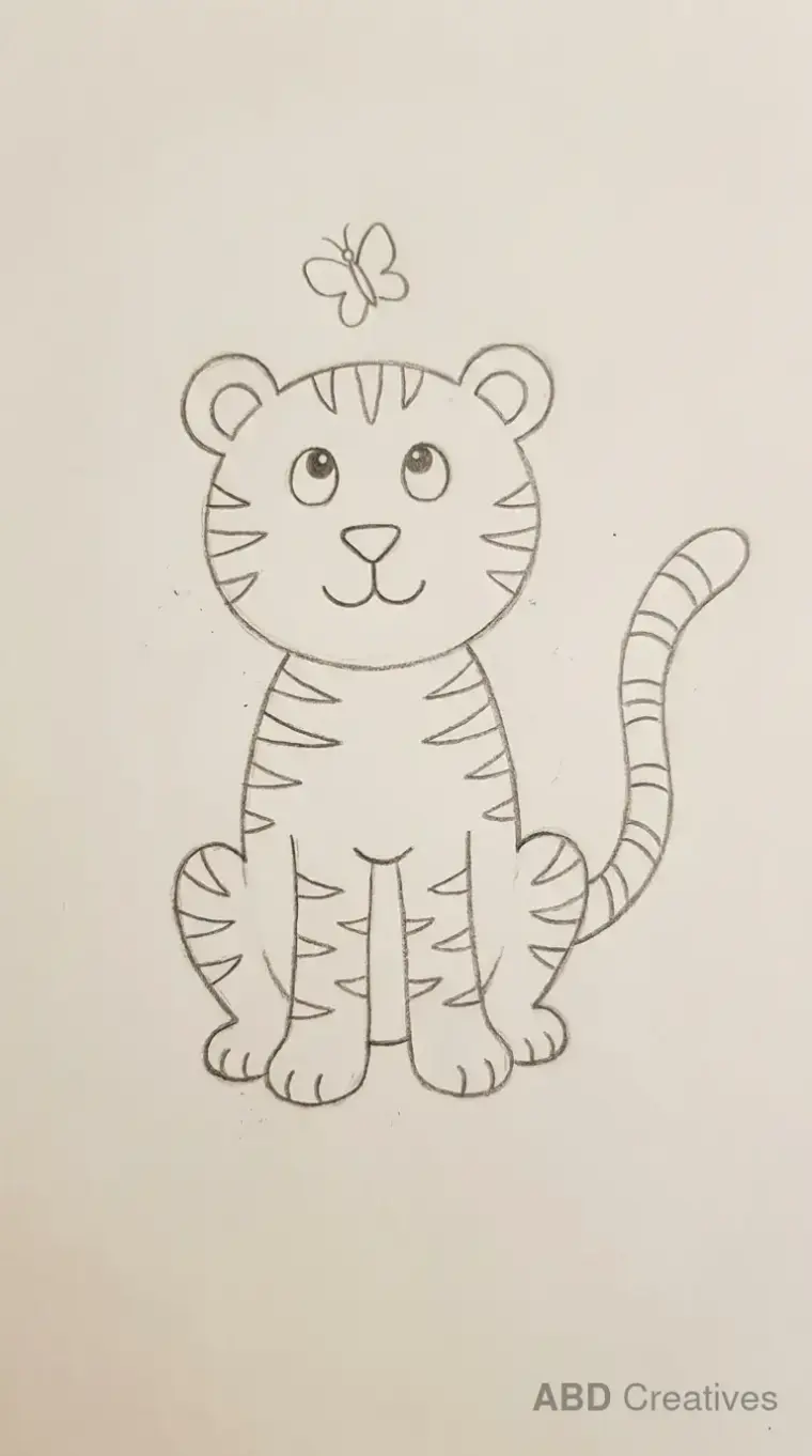 Tiger Looking at a Butterfly