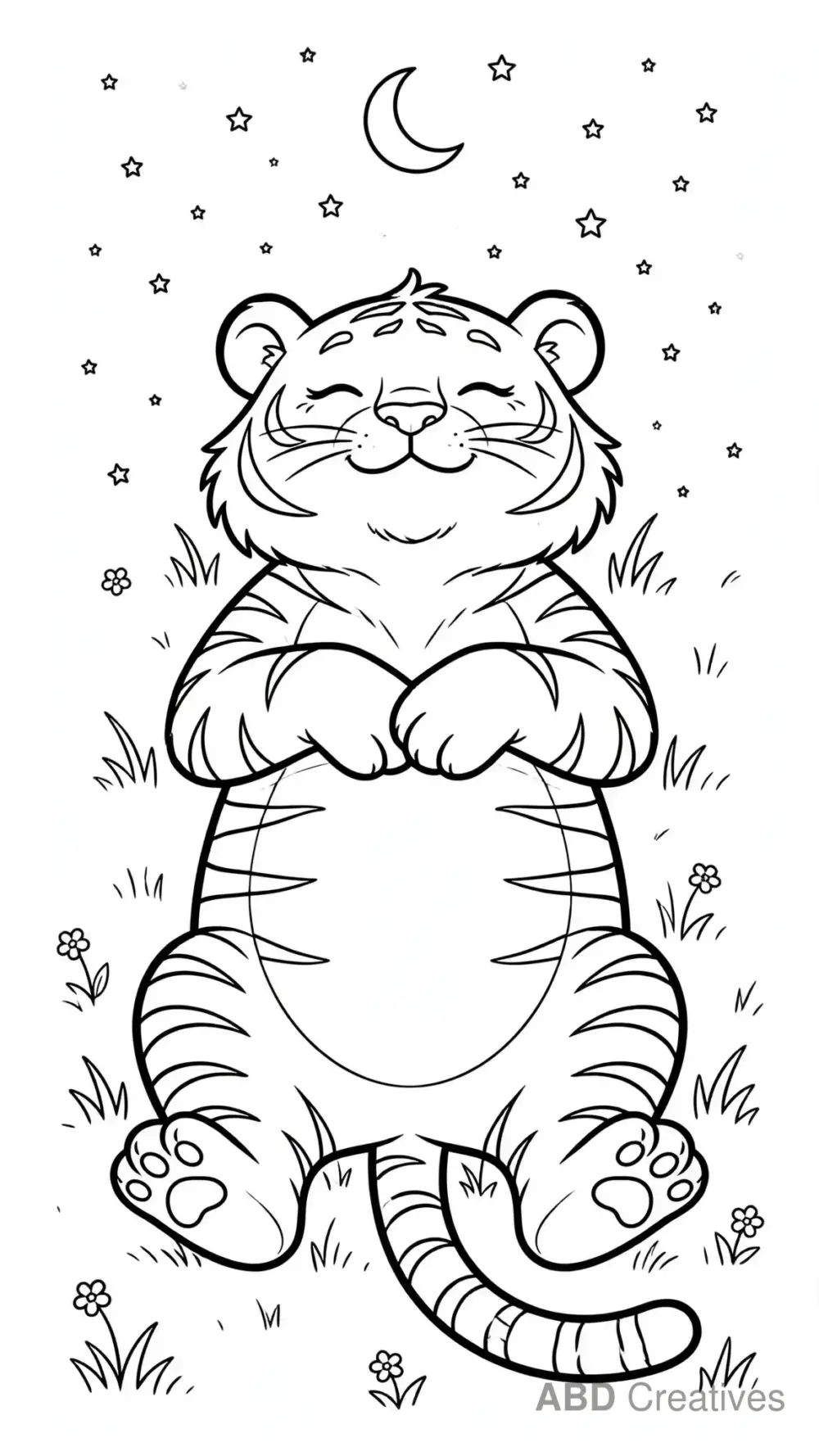 Tiger under a Starry Sky Coloring Page