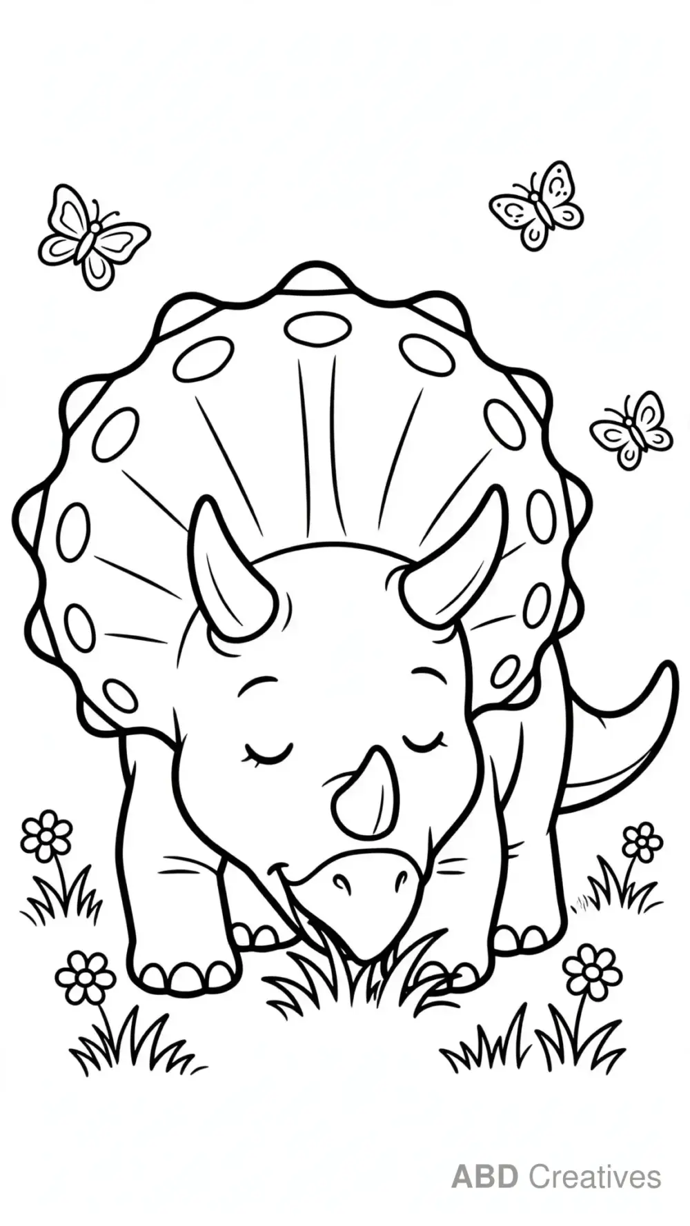 Triceratops Grazing in a Meadow Coloring Page