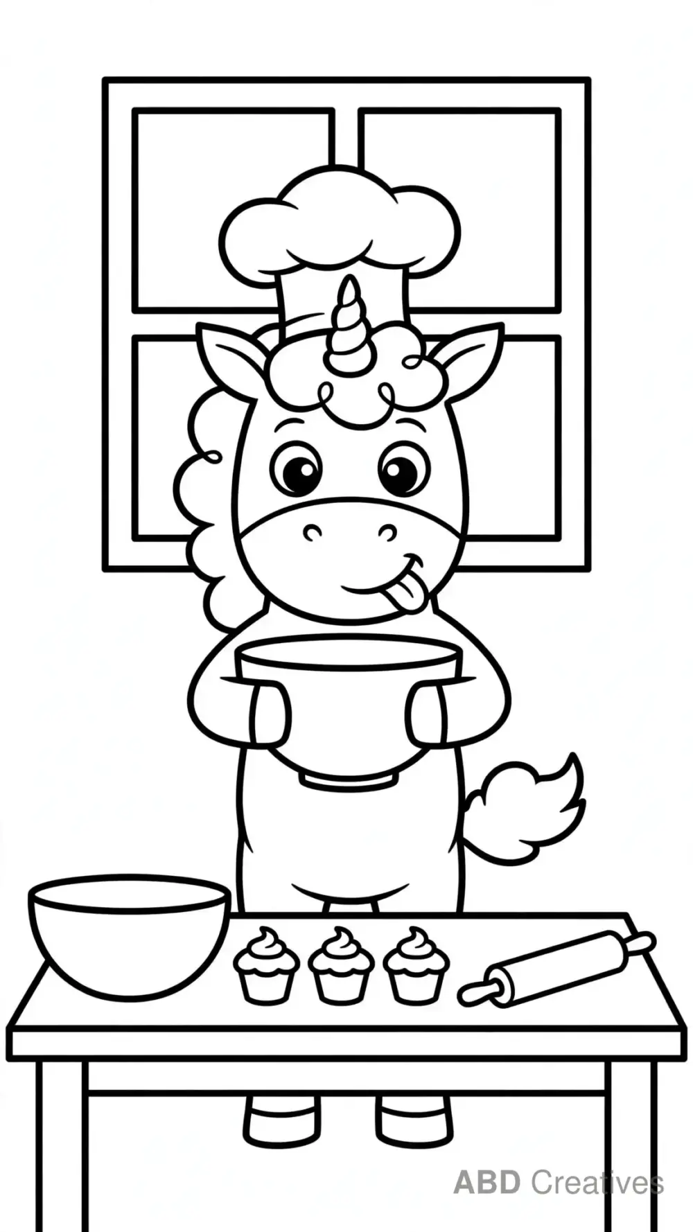 Unicorn Baking Cupcakes Coloring Page
