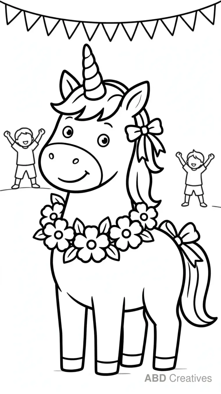 Unicorn Decorated for a Parade Coloring Page