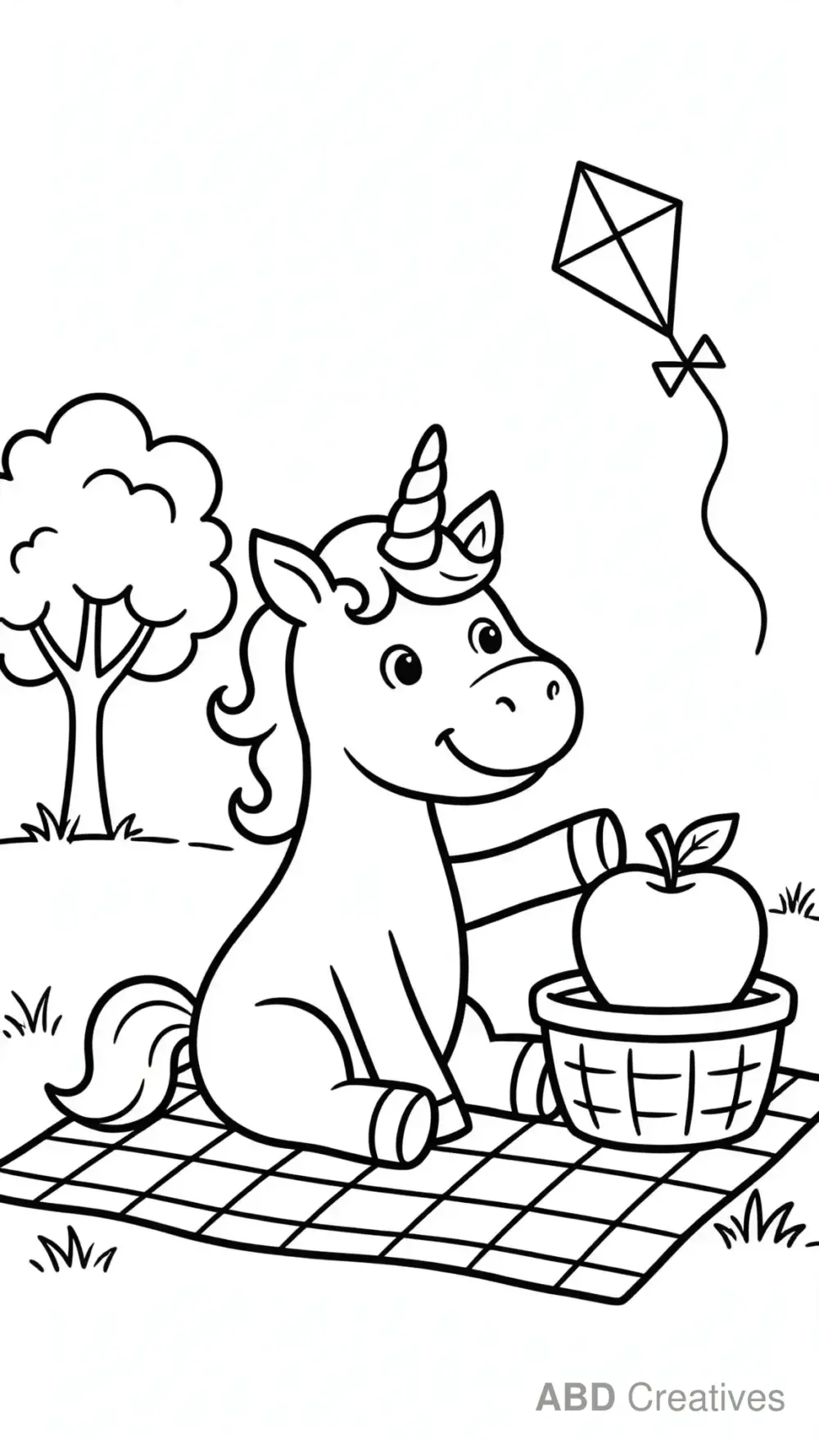Unicorn Having a Picnic Coloring Page