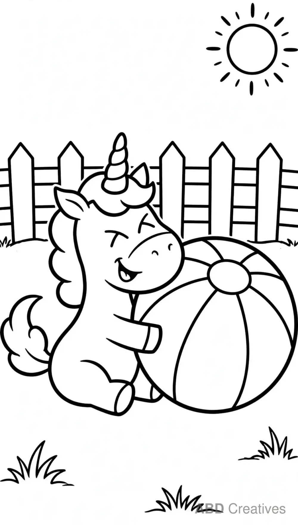 Unicorn Playing with a Beach Ball Coloring Page