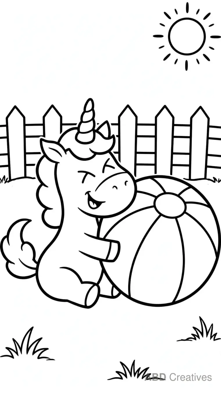 Unicorn Playing with a Beach Ball Coloring Page