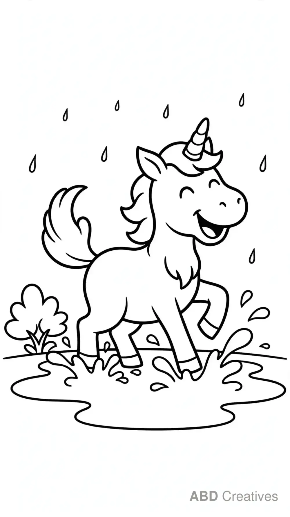 Unicorn Splashing in a Puddle Coloring Page
