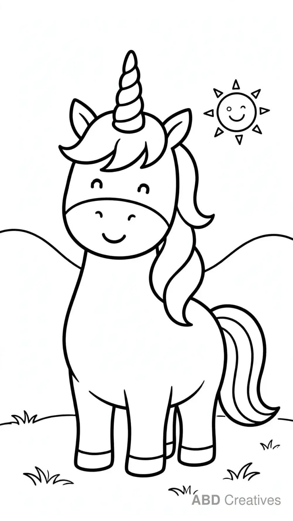 Unicorn Standing in a Meadow Coloring Page