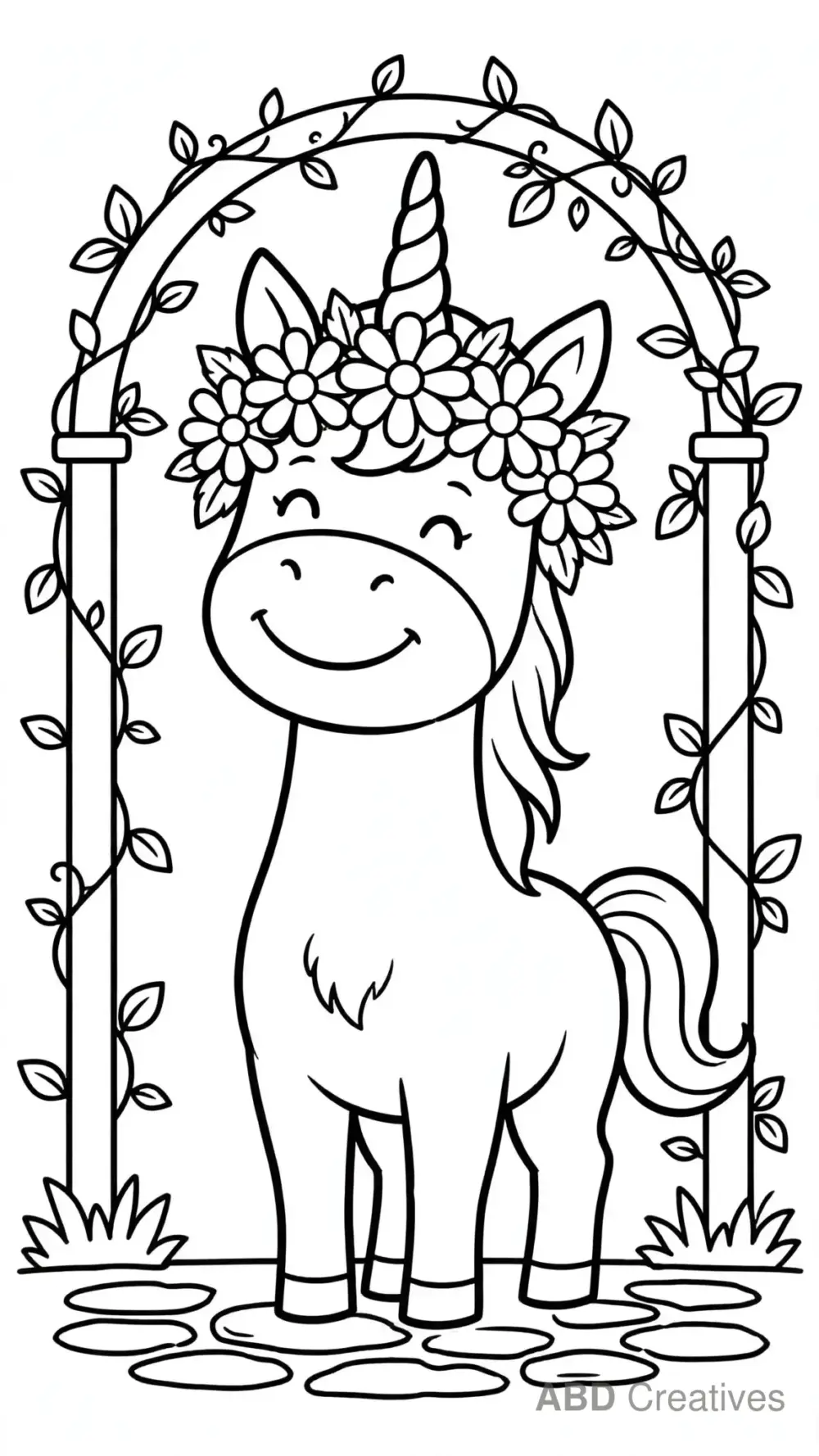 Unicorn Wearing a Flower Crown Coloring Page