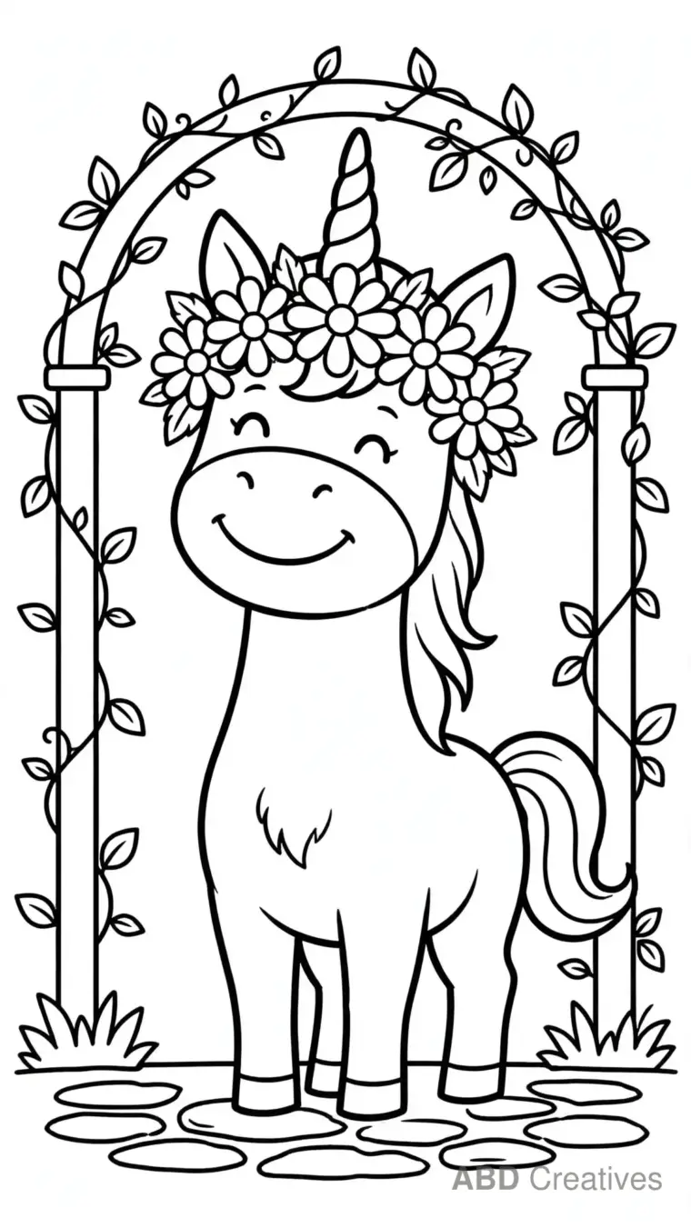 Unicorn Wearing a Flower Crown Coloring Page