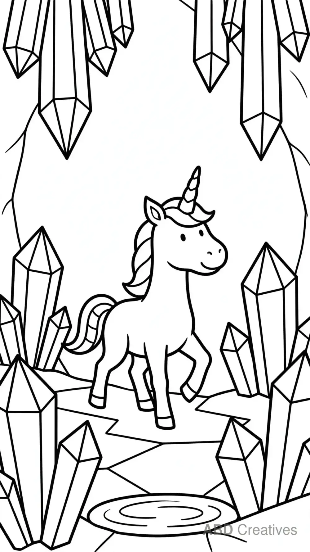 Unicorn in a Crystal Cave Coloring Page