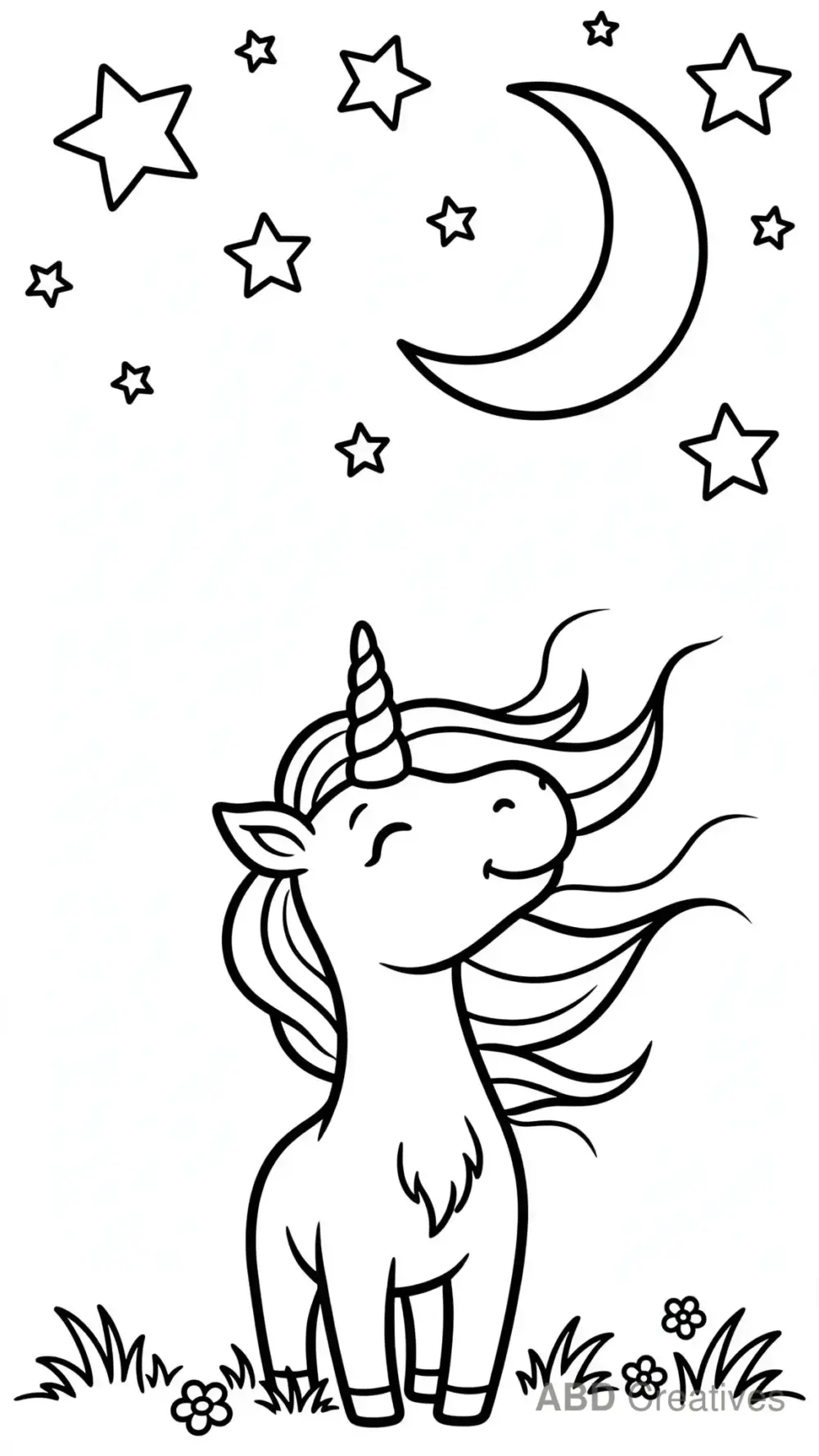 Unicorn under a Starry Night Coloring Page