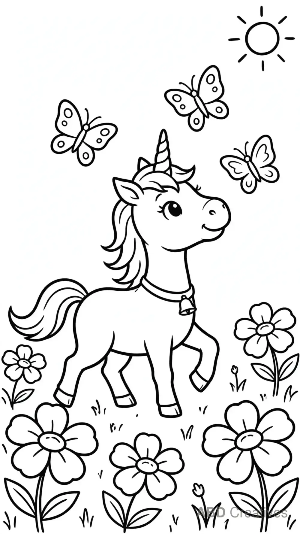 Unicorn with Butterfly Friends Coloring Page