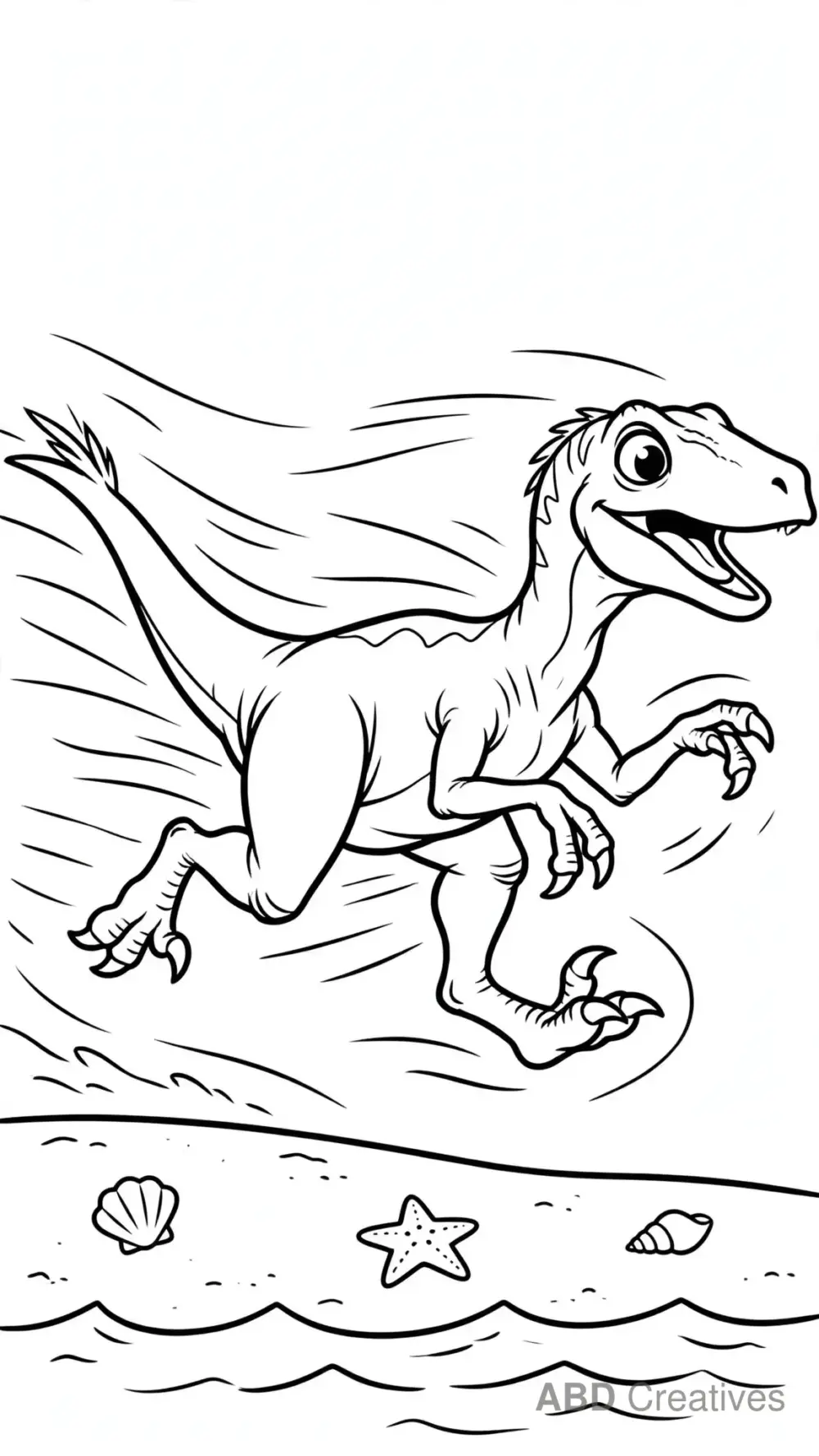 Velociraptor Racing on a Beach Coloring Page