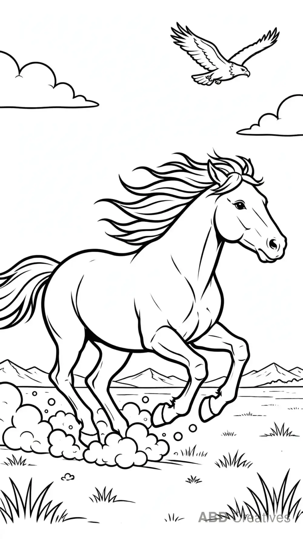 Wild Mustang Racing Across the Prairie Coloring Page