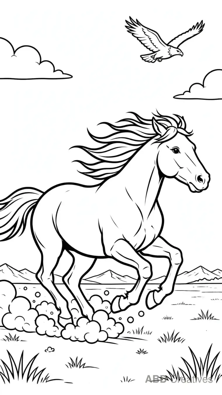 Wild Mustang Racing Across the Prairie Coloring Page