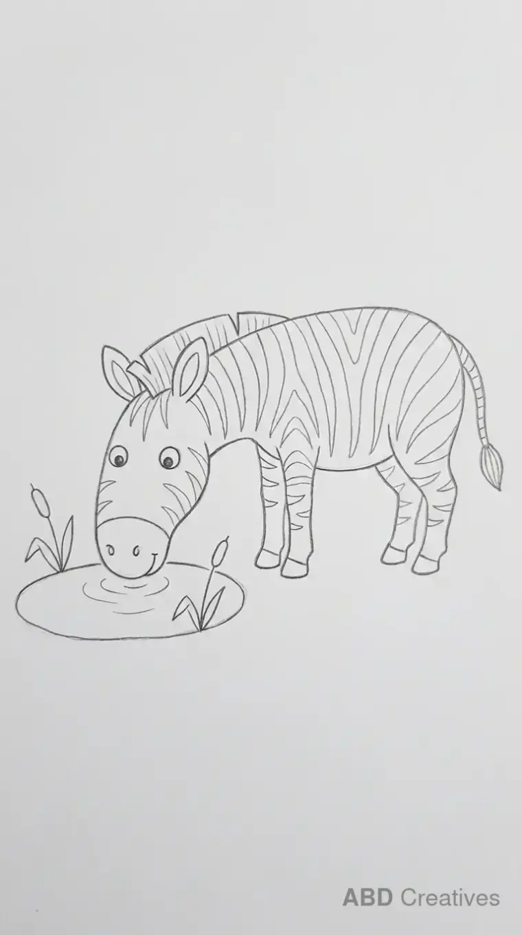 Zebra Drinking from a Pond