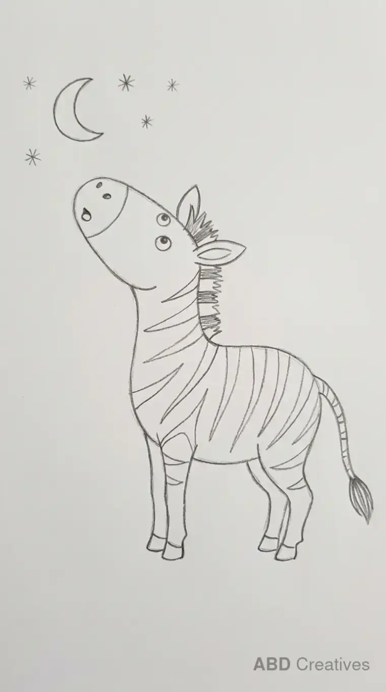 Zebra Looking at a Crescent Moon