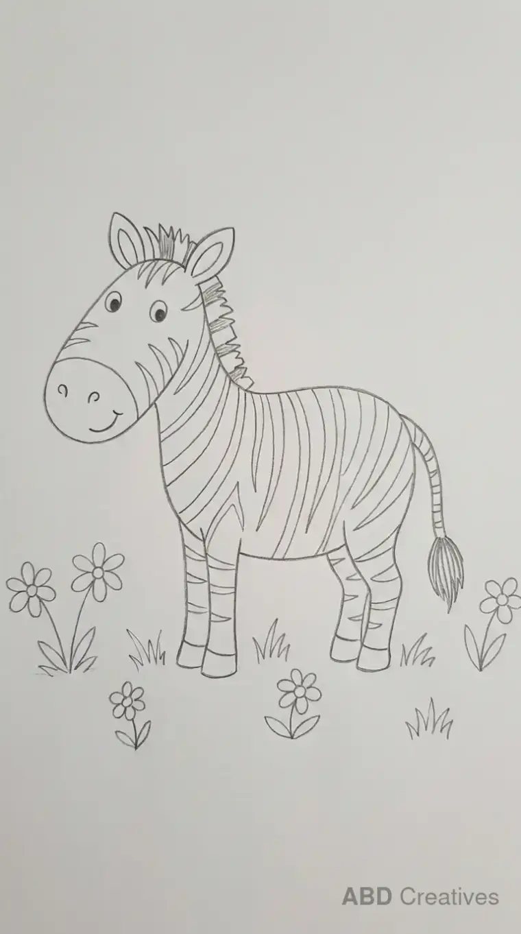 Zebra Standing in a Flower Field