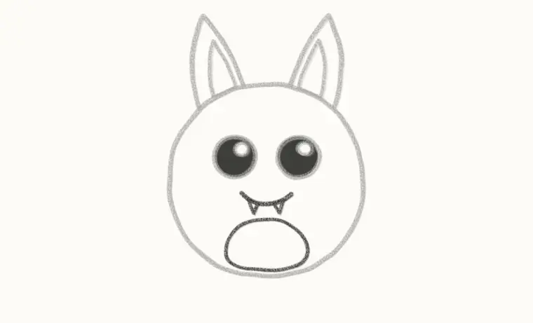 How to Draw a Cartoon Bat, step 4: draw the smile and fangs