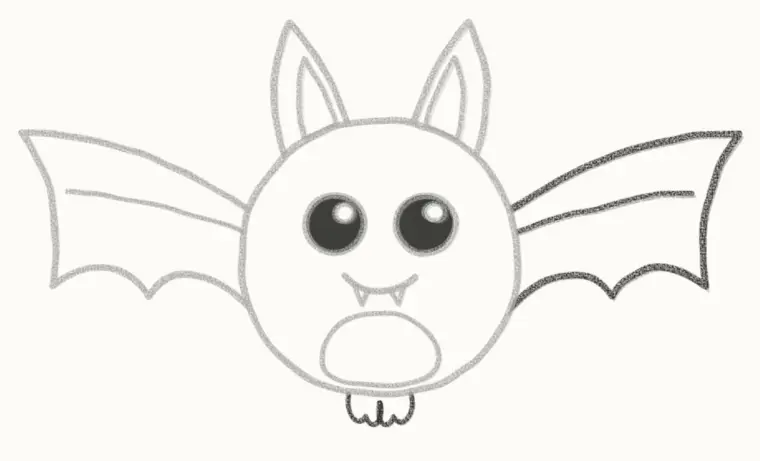 How to Draw a Cartoon Bat, step 6: draw the right wing and feet