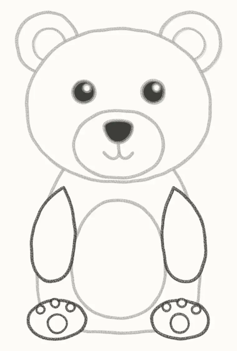 How to Draw a Cartoon Bear, step 6: add the arms and feet