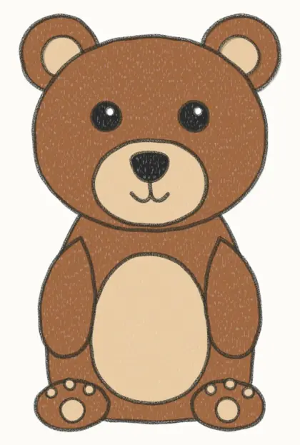 Finished cartoon bear drawing, coloured