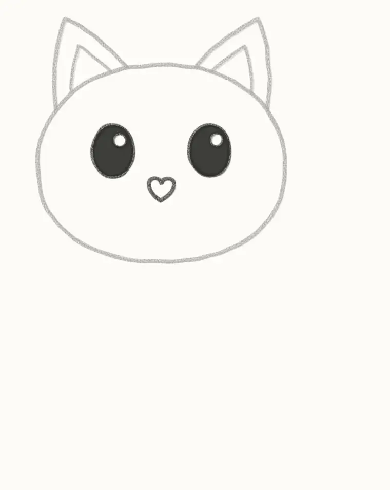 How to Draw a Cartoon Cat, step 3: draw the eyes and nose