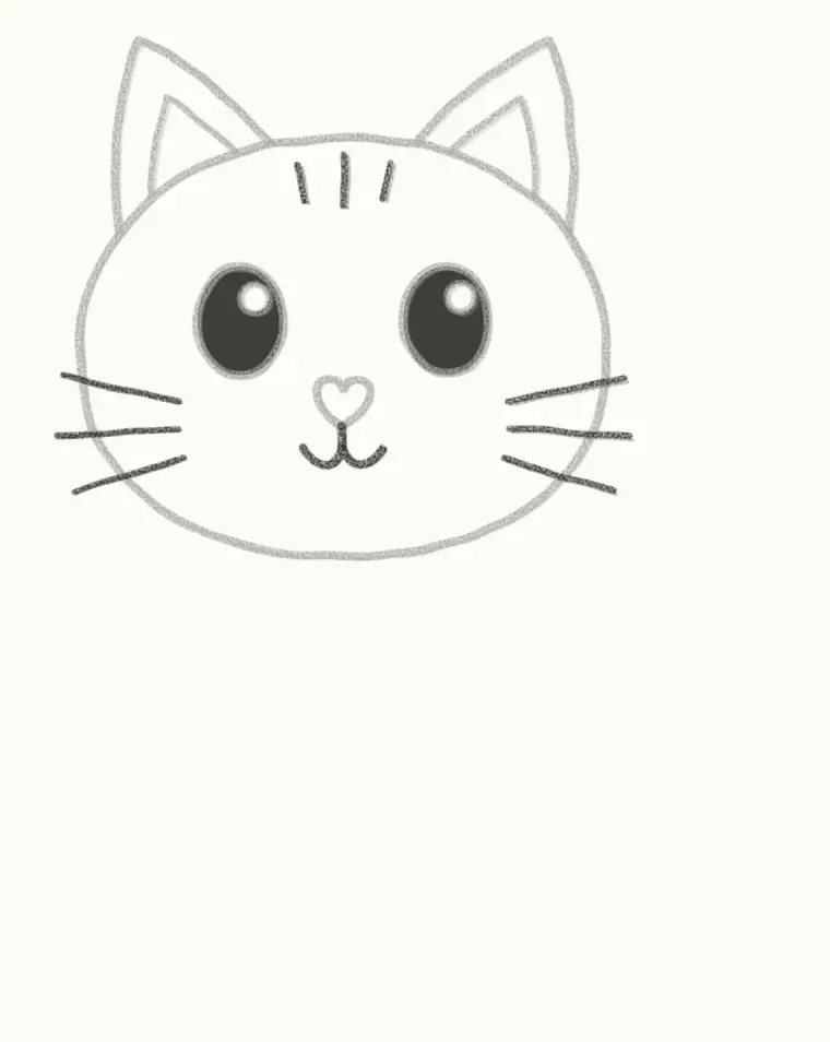 How to Draw a Cartoon Cat, step 4: add the mouth and whiskers