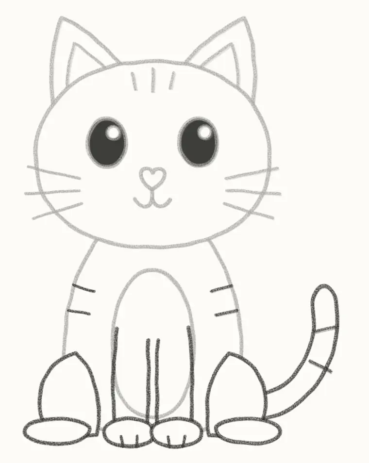 How to Draw a Cartoon Cat, step 6: add the legs, paws and tail