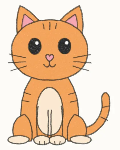 Finished cartoon cat drawing, coloured