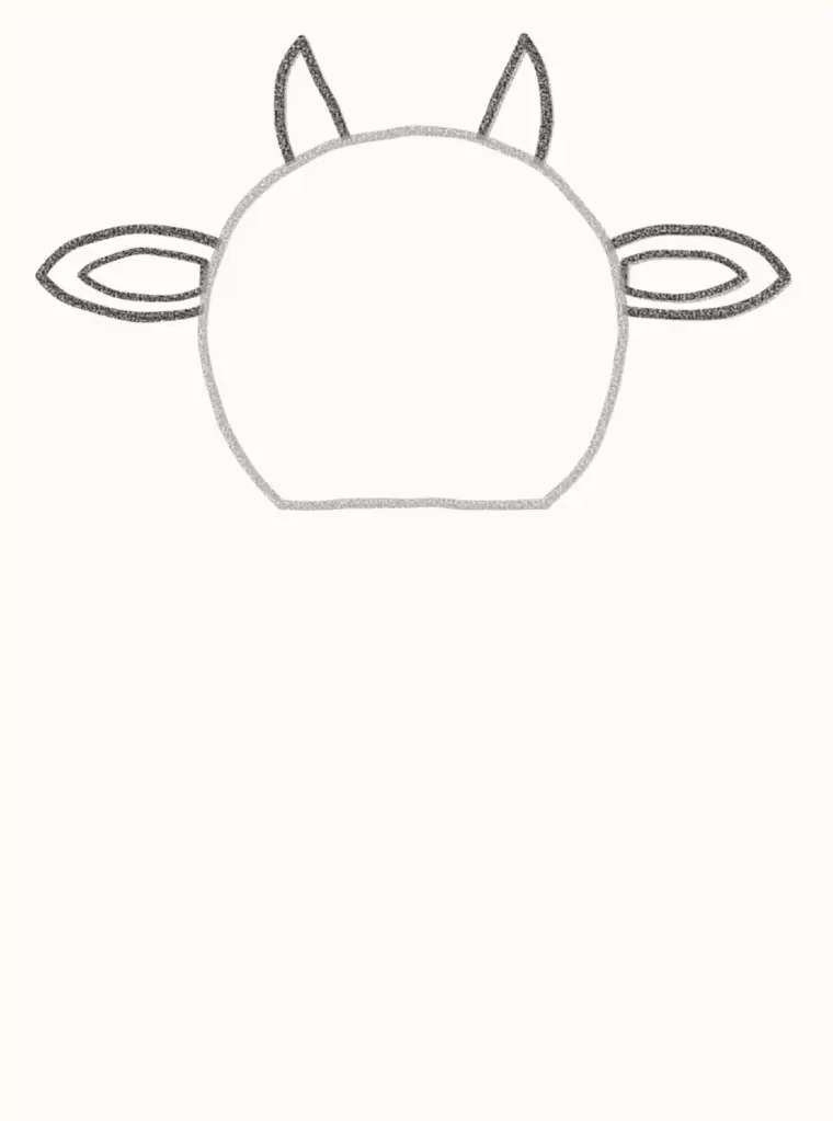 How to Draw a Cartoon Cow, step 2: add the horns and ears