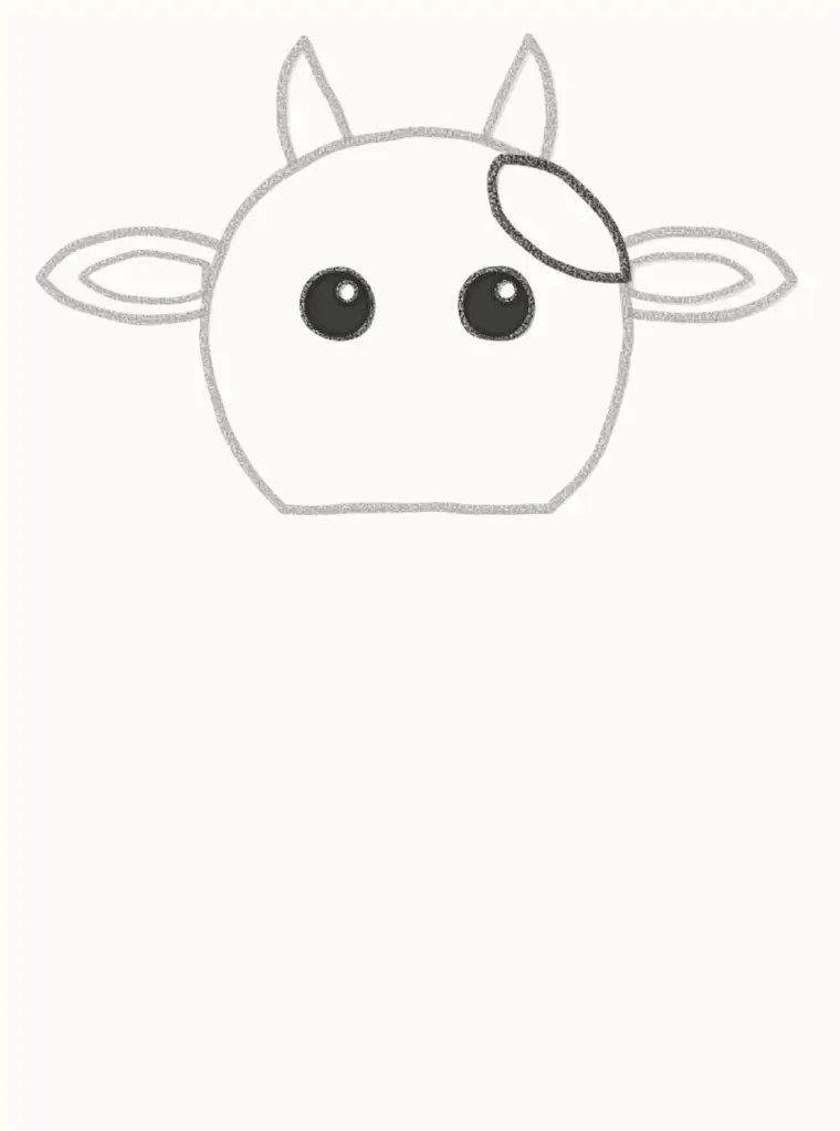 How to Draw a Cartoon Cow, step 3: draw the eyes and spot