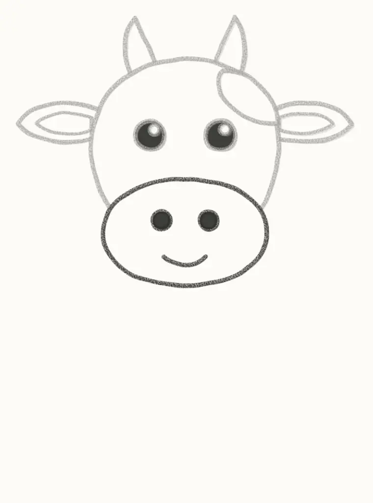 How to Draw a Cartoon Cow, step 4: draw the snout