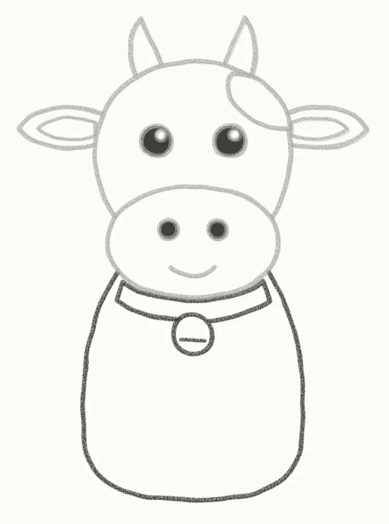 How to Draw a Cartoon Cow, step 5: draw the body and bell