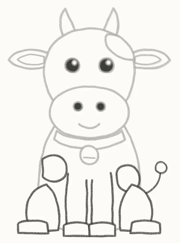 How to Draw a Cartoon Cow, step 6: add the legs, spots and tail