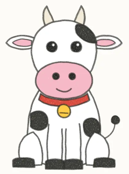 Finished cartoon cow drawing, coloured
