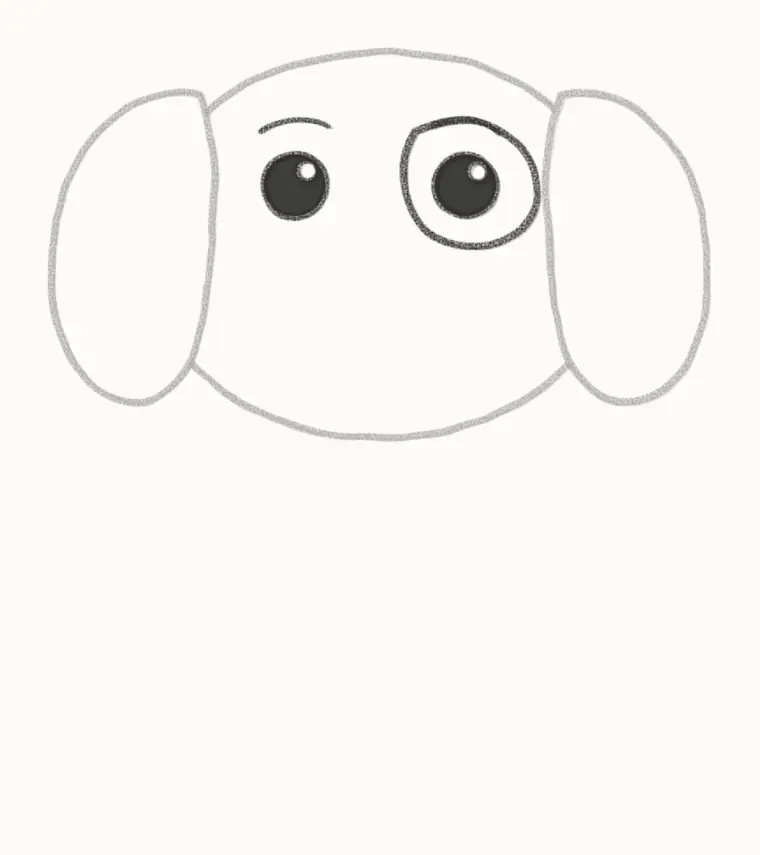 How to Draw a Cartoon Dog, step 3: draw the eyes