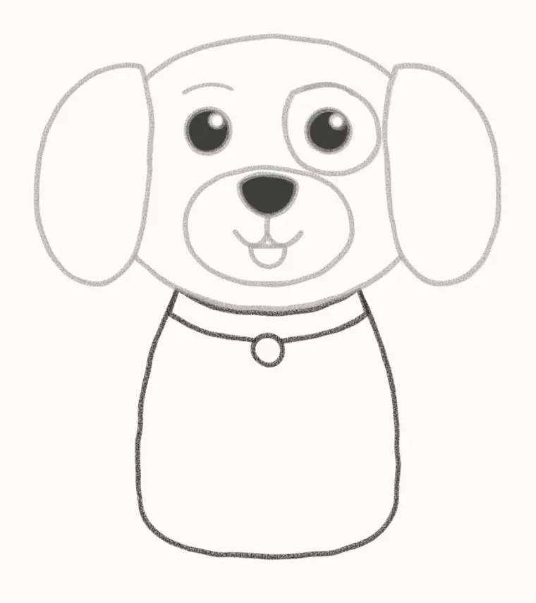 How to Draw a Cartoon Dog, step 5: draw the body and collar
