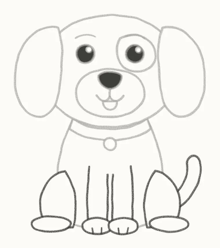 How to Draw a Cartoon Dog, step 6: add the legs, paws and tail