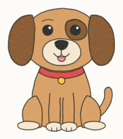 Finished cartoon dog drawing, coloured