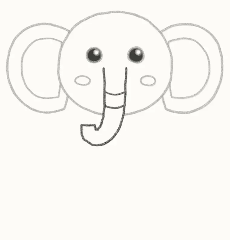 How to Draw a Cartoon Elephant, step 4: draw the trunk