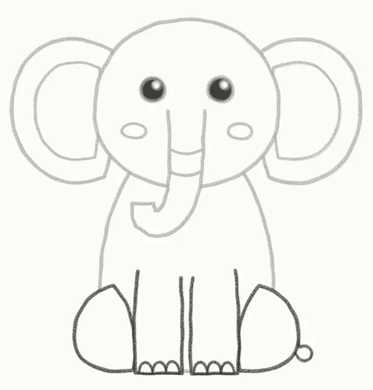 How to Draw a Cartoon Elephant, step 6: add the legs and tail